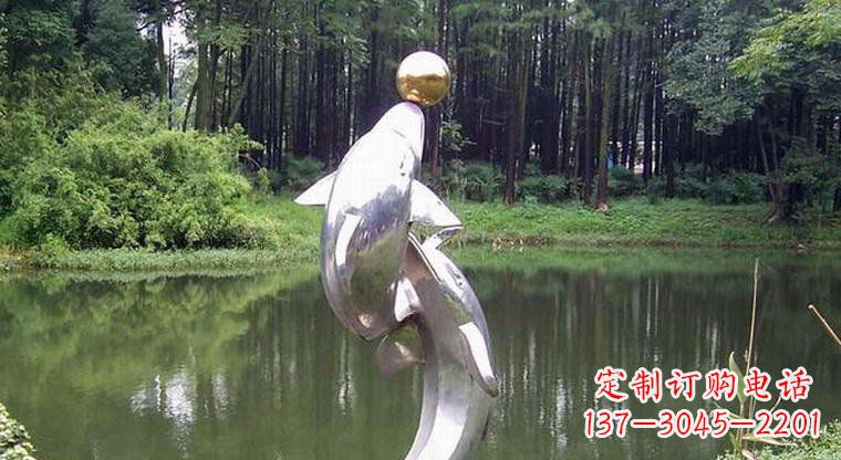 保定不锈钢公园顶球海豚动物雕塑