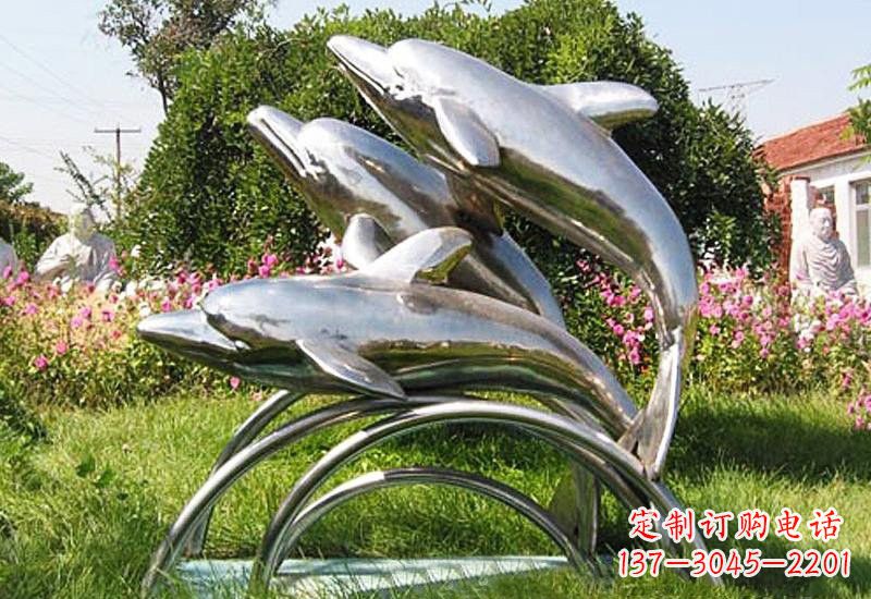 保定不锈钢公园动物跳跃的海豚雕塑