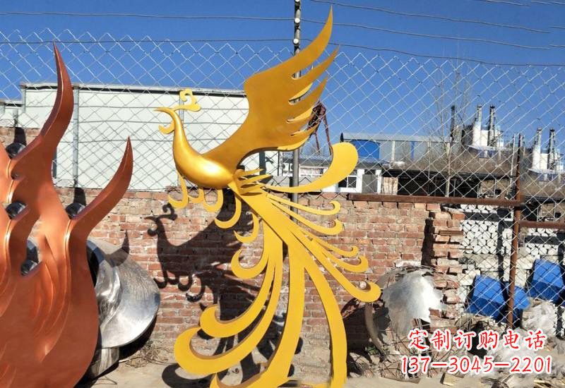 保定不锈钢凤凰雕塑——灿烂金色给予城市温暖