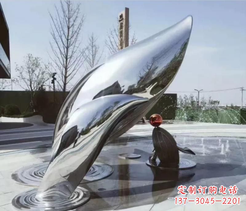 保定不锈钢公园镜面海豚雕塑