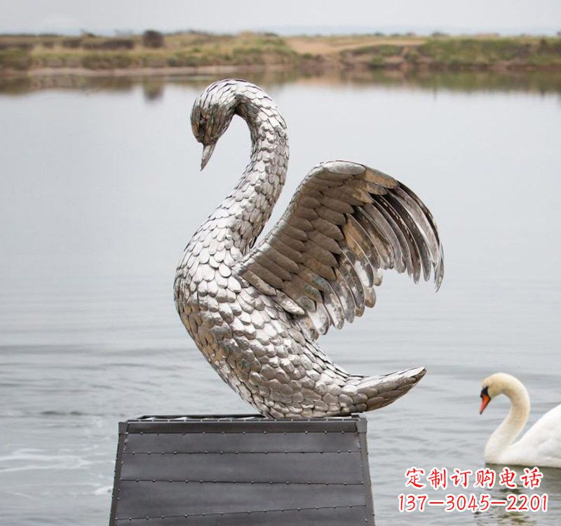 保定不锈钢雕刻的优雅天鹅