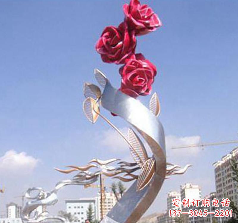保定不锈钢玫瑰雕塑,点缀广场景观