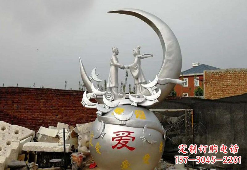 保定牛郎织女传说的不锈钢雕塑