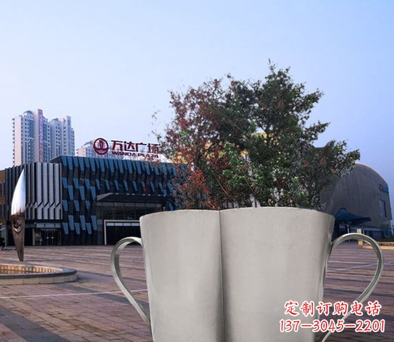 保定不锈钢广场水杯花盆雕塑 (2)