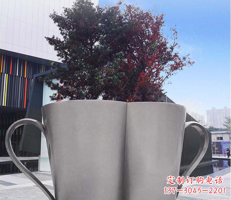 保定不锈钢广场水杯花盆雕塑