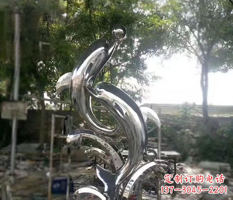 保定不锈钢海豚顶球雕塑