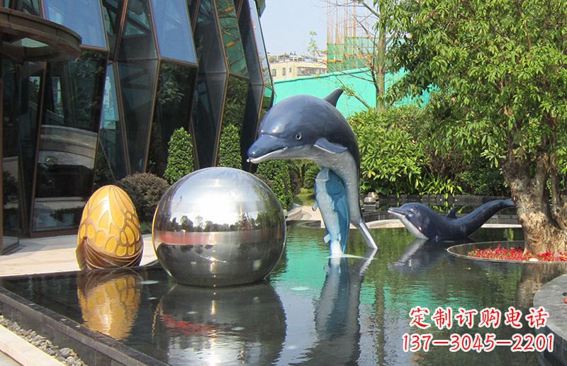 保定不锈钢海豚景观雕塑创造精美绝伦的企业公园