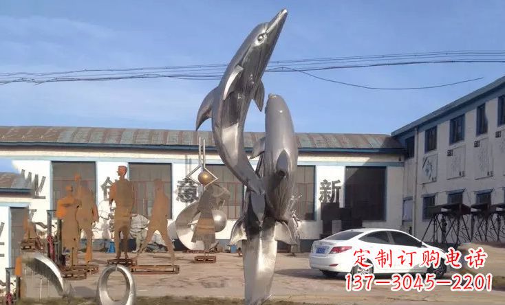 保定不锈钢海豚嬉戏雕塑精美的艺术视觉