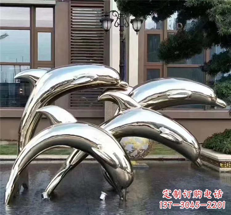 保定不锈钢海洋动物雕塑——海豚