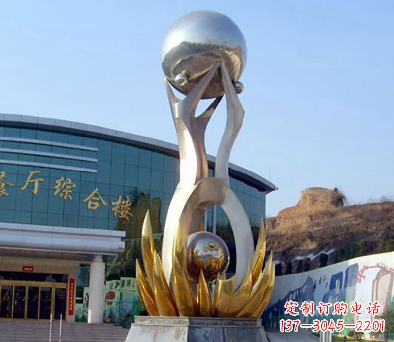 保定不锈钢荷叶托球企业雕塑
