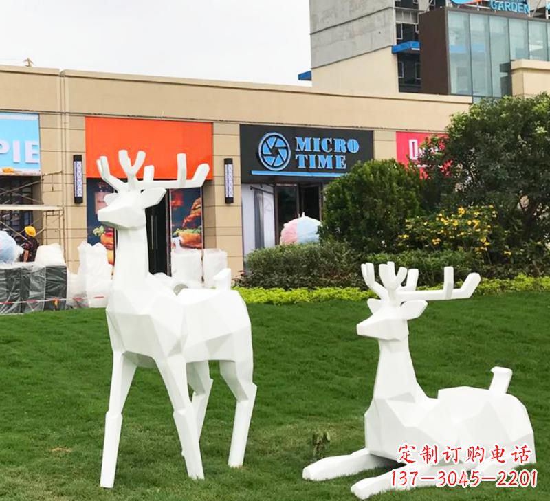 保定不锈钢几何动物小鹿雕塑