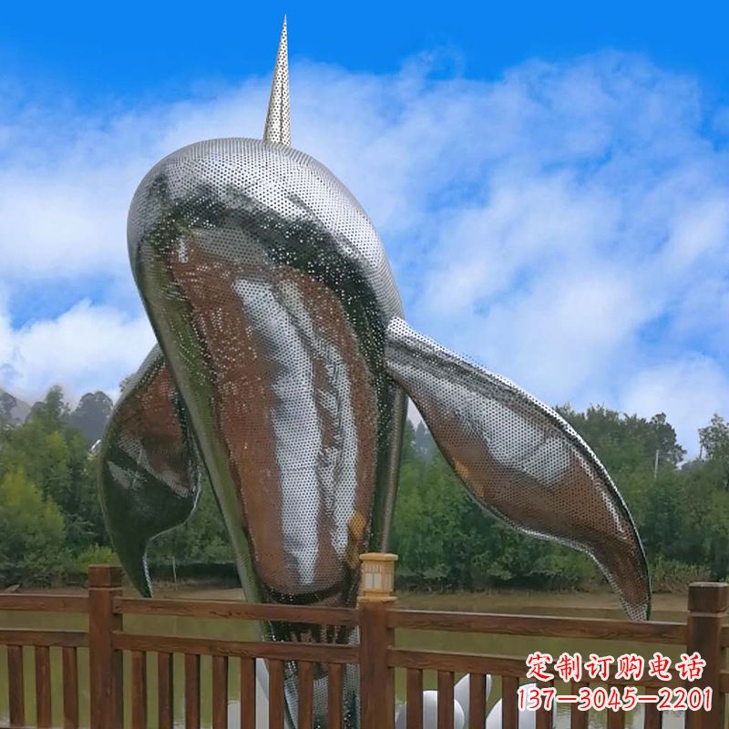 保定不锈钢鲸鱼雕塑，大型海边公园水景动物景观雕塑