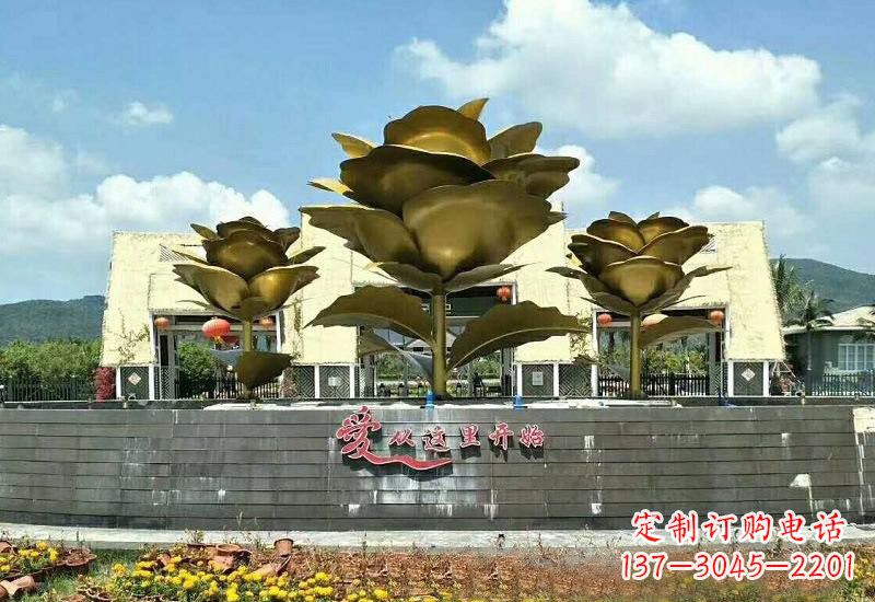 保定不锈钢景区玫瑰花雕塑