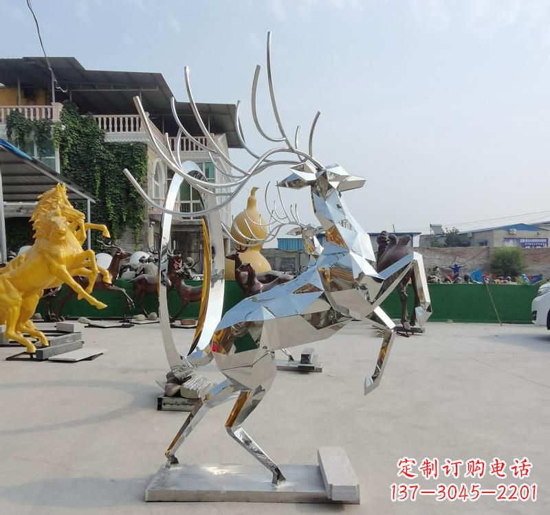 保定不锈钢镜面动物鹿雕塑