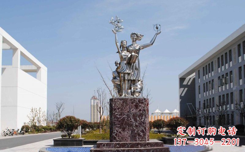 保定不锈钢老师和学生雕塑
