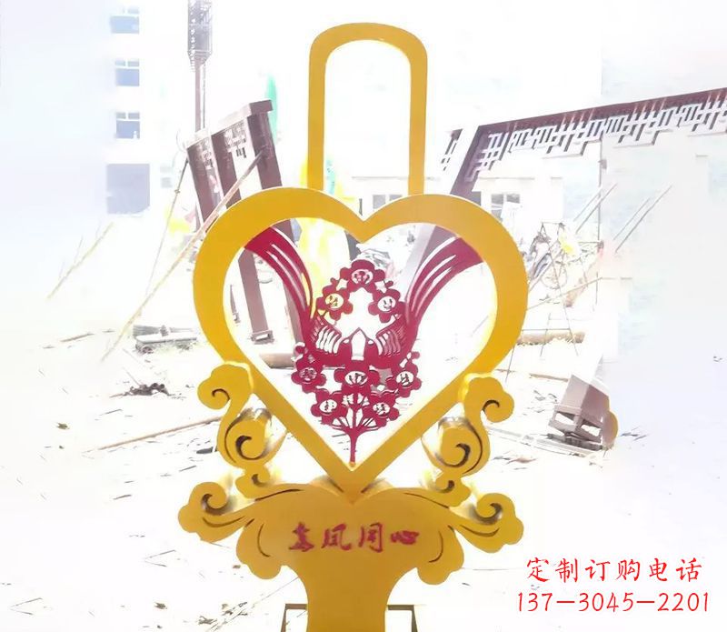保定不锈钢龙凤同心雕塑精美雕刻传递着浓浓爱意
