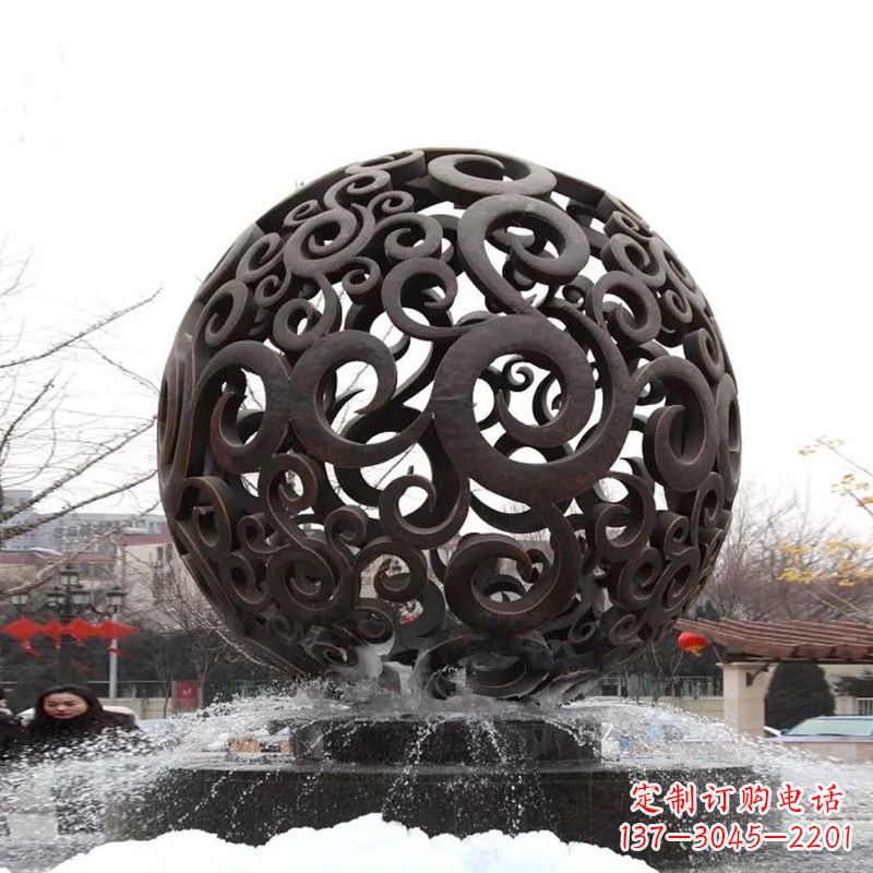 保定不锈钢镂空球水景喷泉景观雕塑
