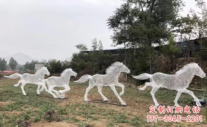 保定不锈钢镂空群马群奔跑雕塑