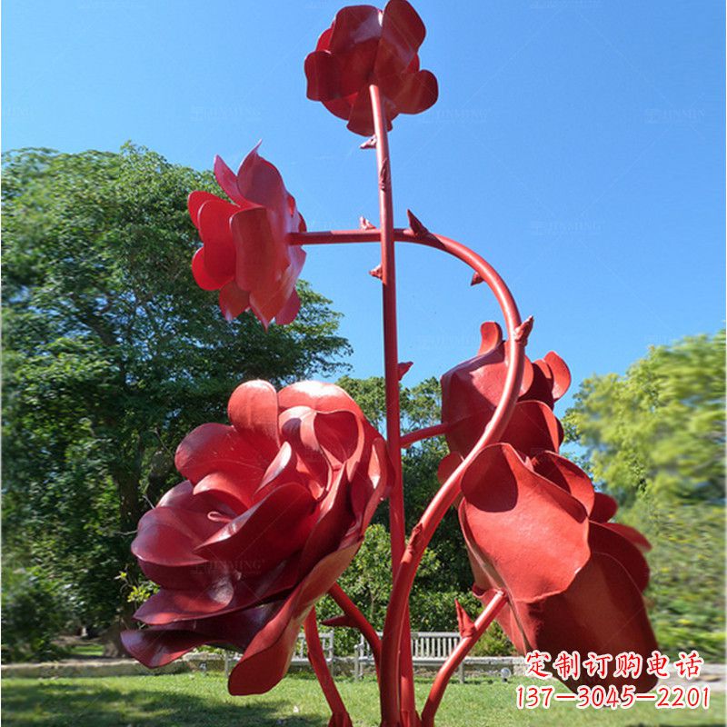 保定不锈钢玫瑰花雕塑景观摆件