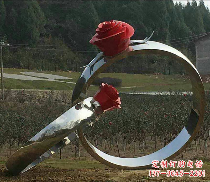 保定不锈钢玫瑰花对戒雕塑