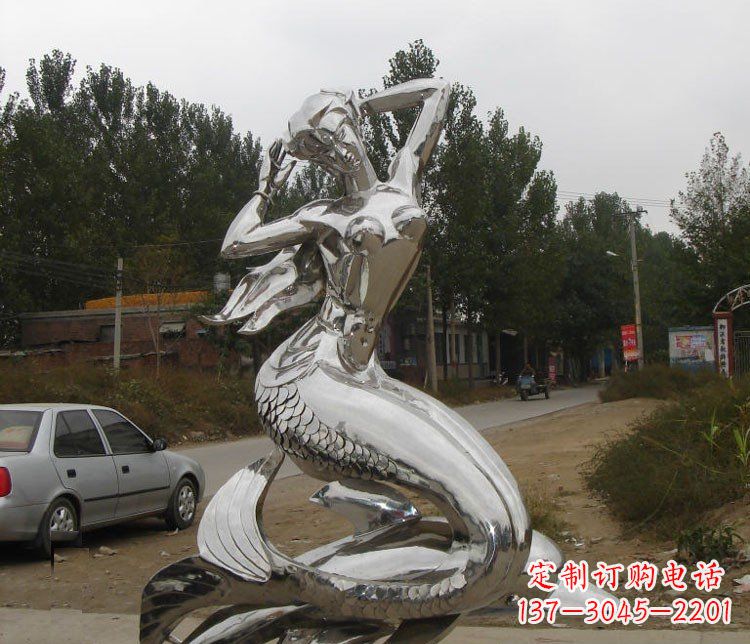 保定不锈钢美人鱼和海豚公园景观雕塑