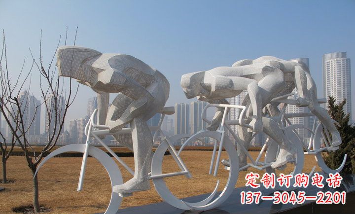 保定展现运动风采的不锈钢自行车雕塑