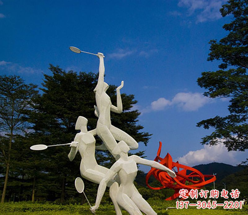 保定不锈钢羽毛球雕塑精美线条展现体育热情