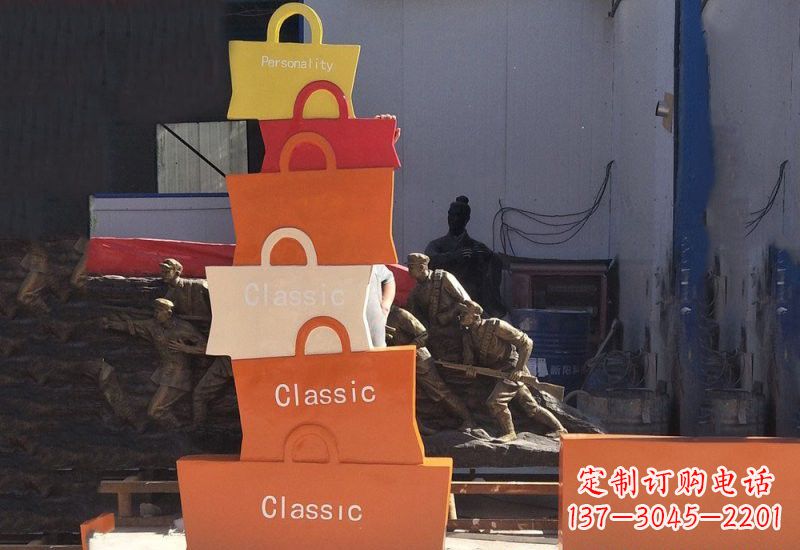 保定不锈钢商场抽象购物袋雕塑