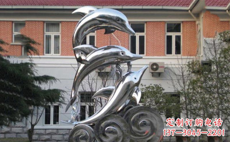 保定不锈钢跳跃海豚雕塑