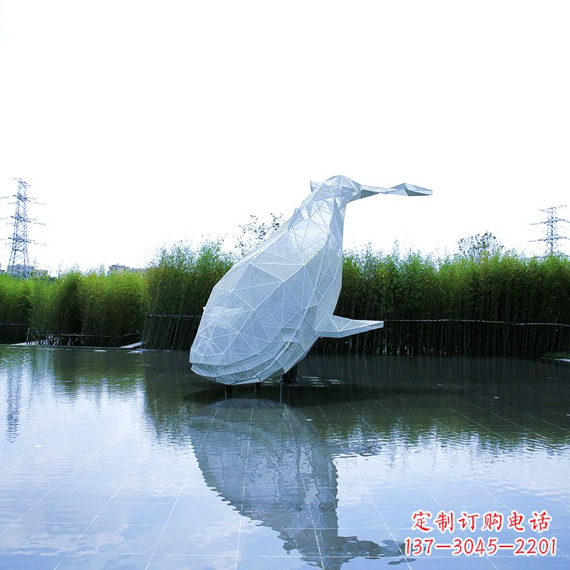 保定不锈钢网格鲸鱼水景景观雕塑