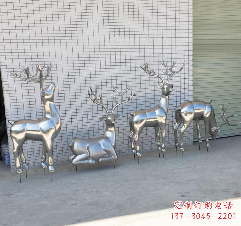 保定不锈钢现代动物梅花鹿雕塑