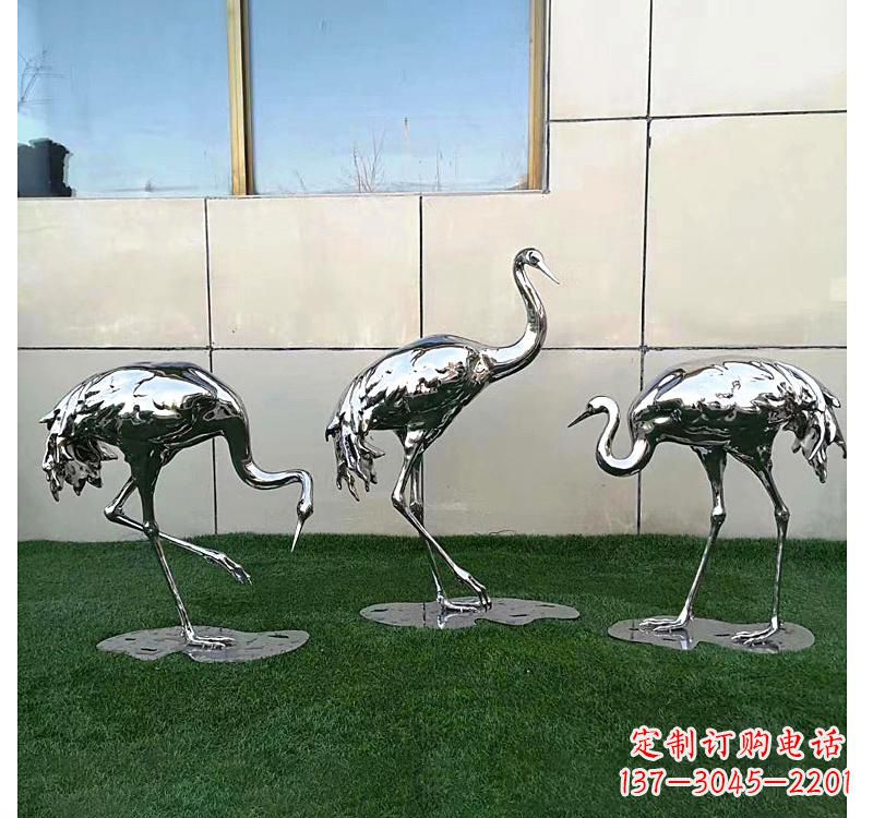 保定不锈钢现代镜面仙鹤雕塑