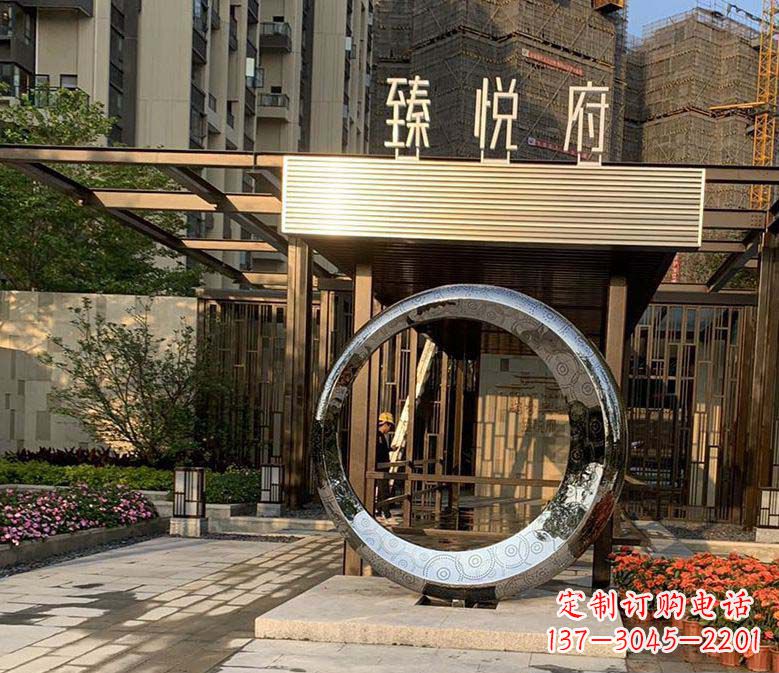 保定不锈钢小区圆环雕塑赋予小区景观更多美感