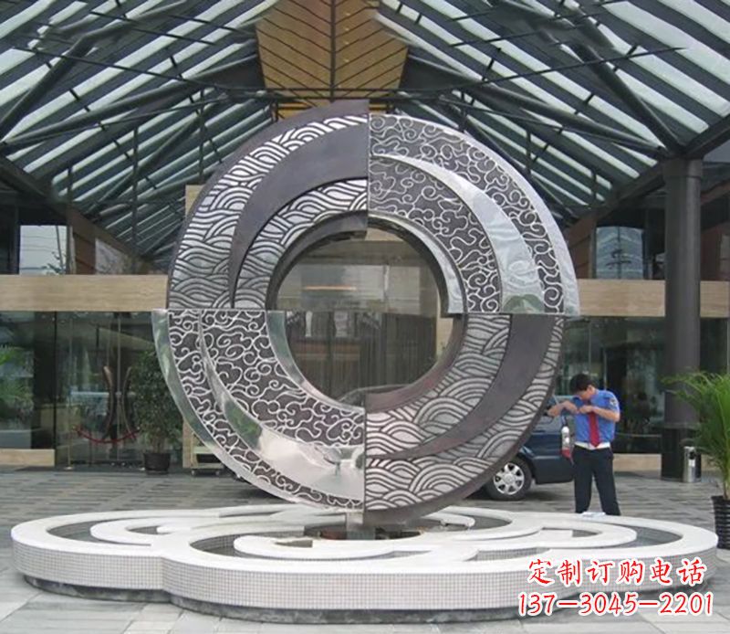 保定不锈钢圆环雕塑，点缀酒店空间