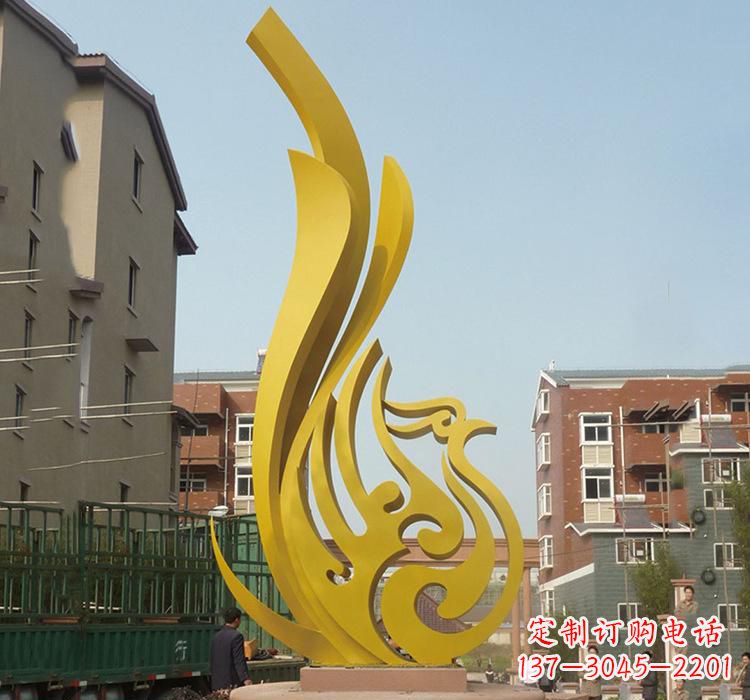 保定静谧的凤凰不锈钢园林雕塑