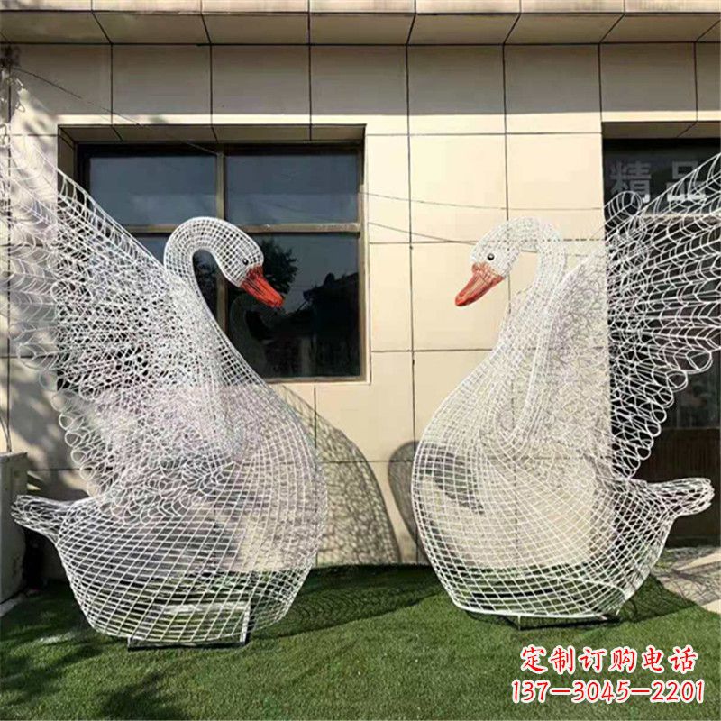 保定不锈钢展翅网格天鹅雕塑——精美而绚丽