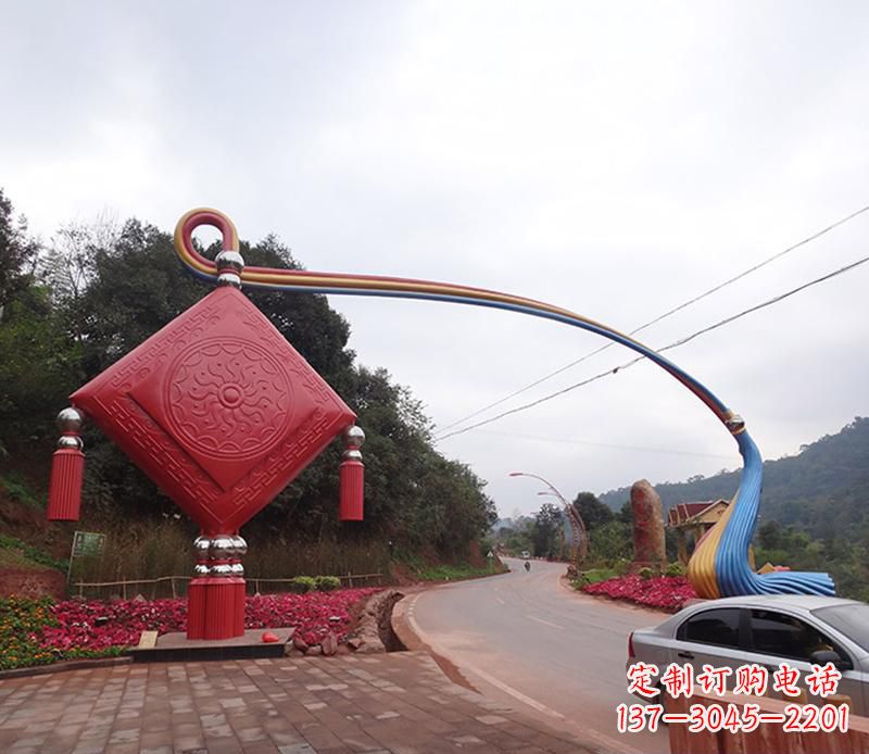 保定不锈钢中国结拱门雕塑