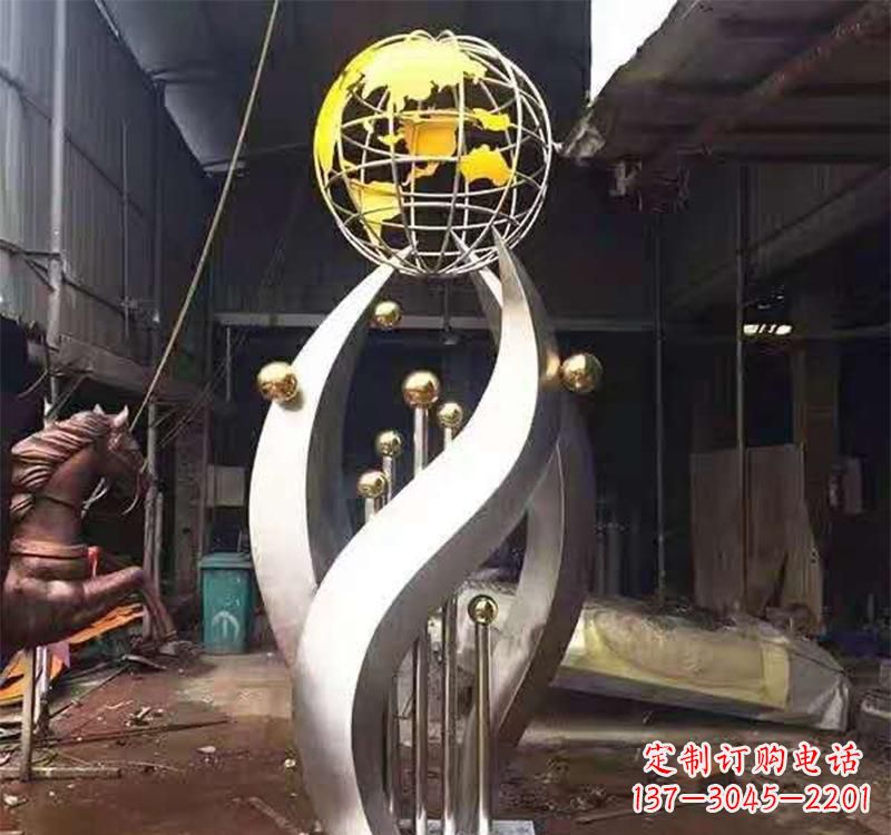 保定不锈钢转动地球仪雕塑——传承地球文明