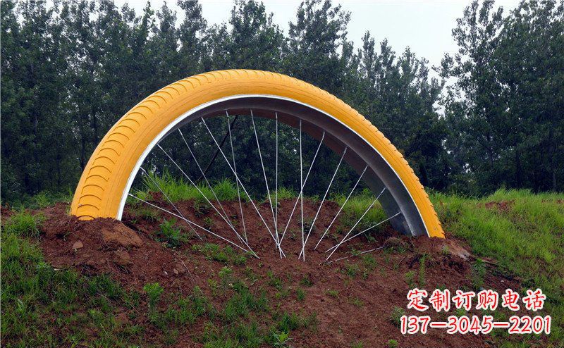 保定不锈钢自行车轮胎公园景观雕塑