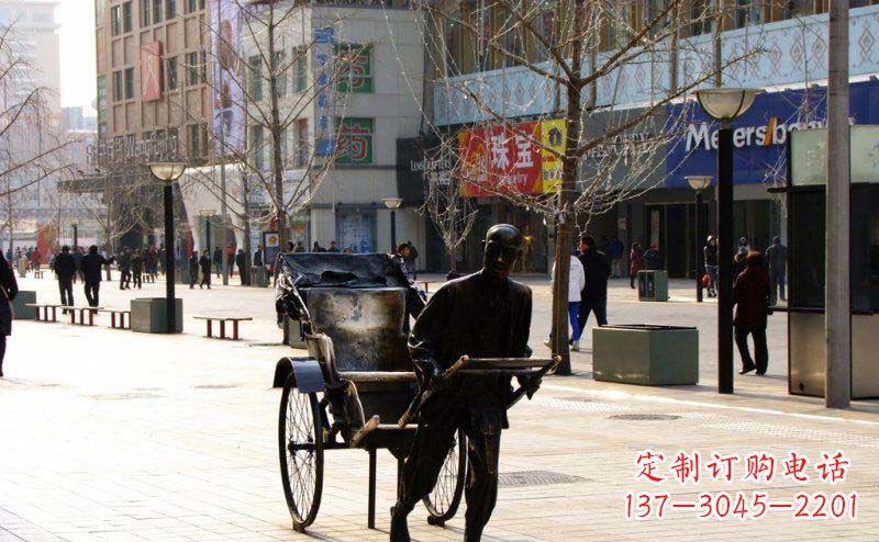 保定步行街拉黄包车的人物景观铜雕 (2)