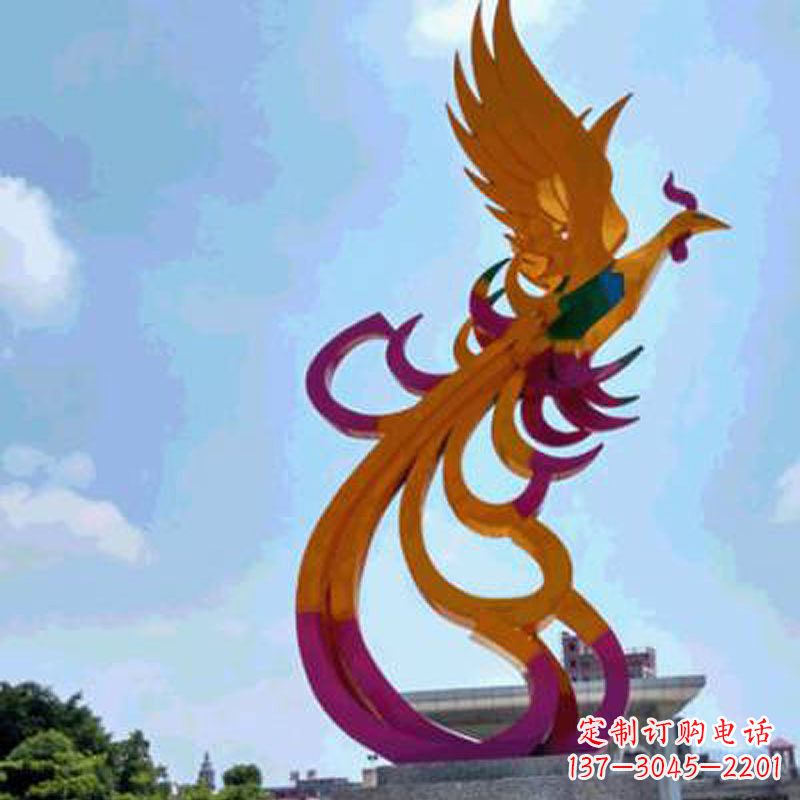 保定彩绘凤凰不锈钢雕塑-城市标识景观动物雕塑