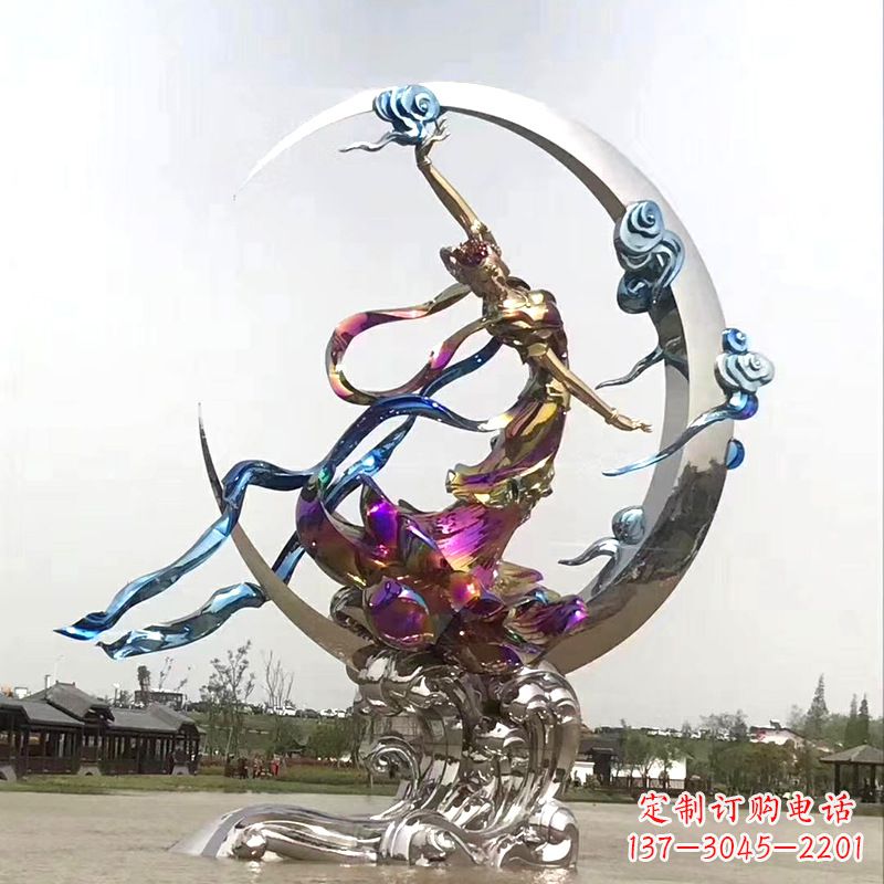 保定中国古代神话传说中的嫦娥奔月不锈钢雕塑景观