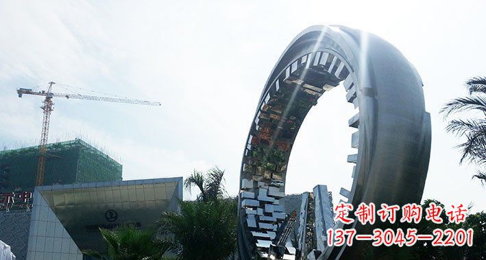 保定城市不锈钢抽象圆环雕塑
