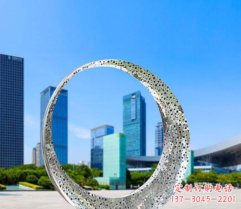 保定城市不锈钢灯饰圆环景观雕塑