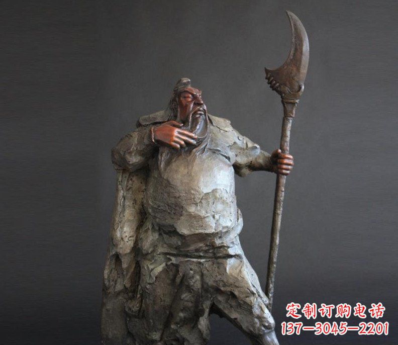 保定持刀关公招财玻璃钢仿铜雕塑——全新的艺术风格