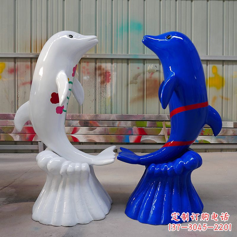 保定冲浪海豚卡通动物雕塑，园林水景戏水动物景观