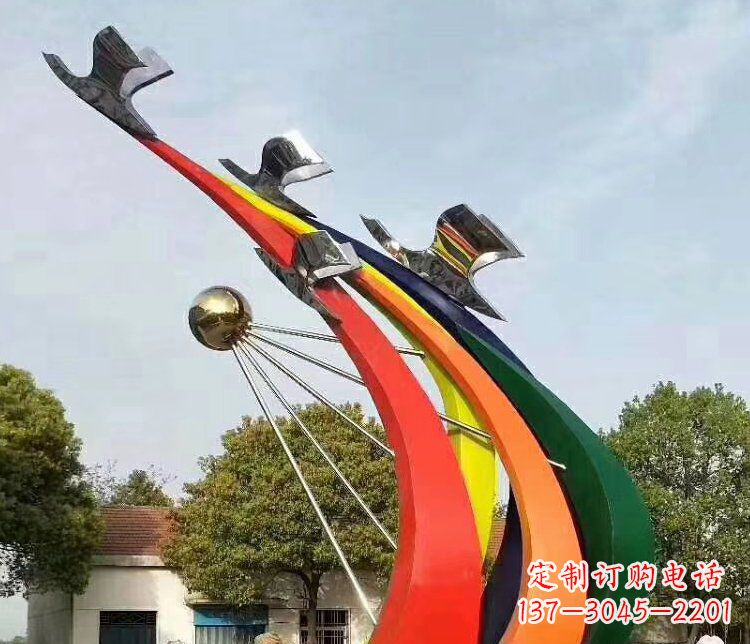 保定抽象和平鸽和太阳校园不锈钢雕塑