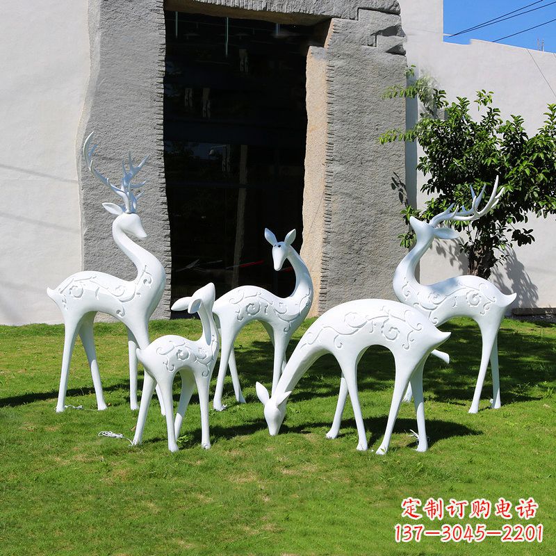 保定抽象鹿玻璃钢雕塑-白色小区园林动物摆件
