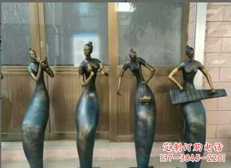 保定抽象女孩演奏乐器铜雕
