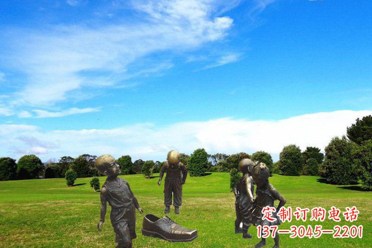 保定穿大鞋的儿童铜雕 (2)